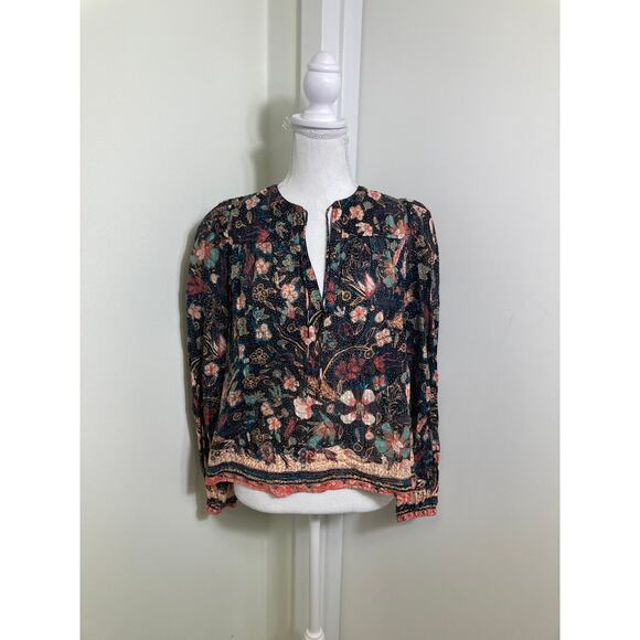 Ulla Johnson Black With Teal/Orange Florals Shirt Sz 4 - Picture 1 of 3